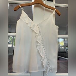 Moon River Anthropologie white ruffle button Camisole